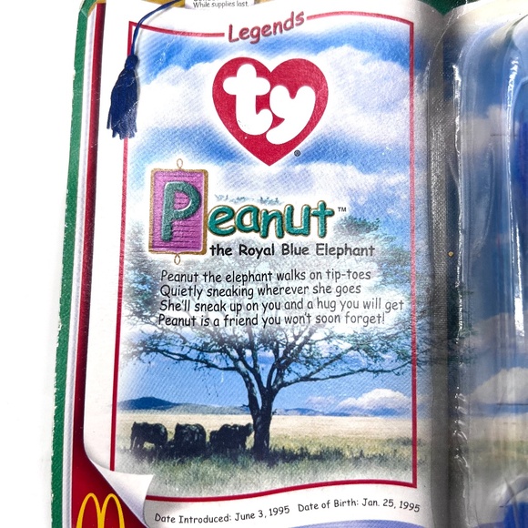 TY Peanut The Royal Blue Elephant 1995 McDonalds Beanie Baby Rare Retired Sealed - Picture 4 of 8